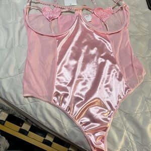 Pink Satin and Mesh Bodysuit